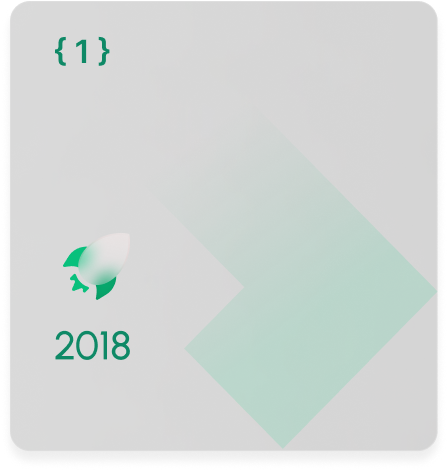Milestone card 2018 green and gay colours with a rocket icon
