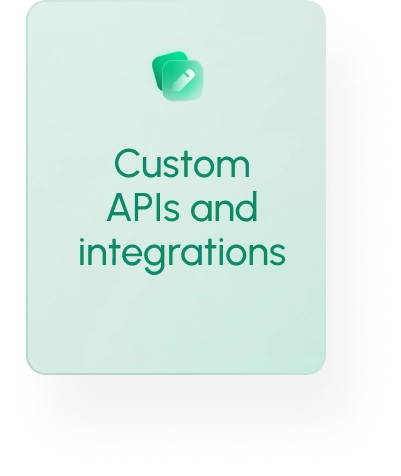Custom APIs and integration card for data services with light green background and green letters