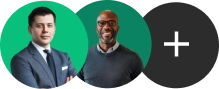 two people photos with green background in a circle