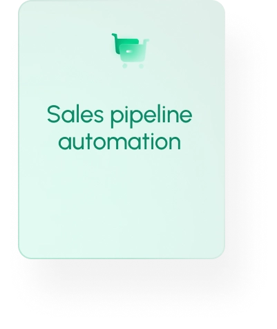 Sales pipeline automation card with light green background and an icon