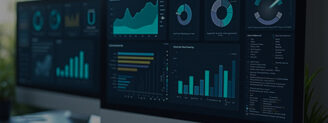 Photo of screen computers with a dashboard that has data